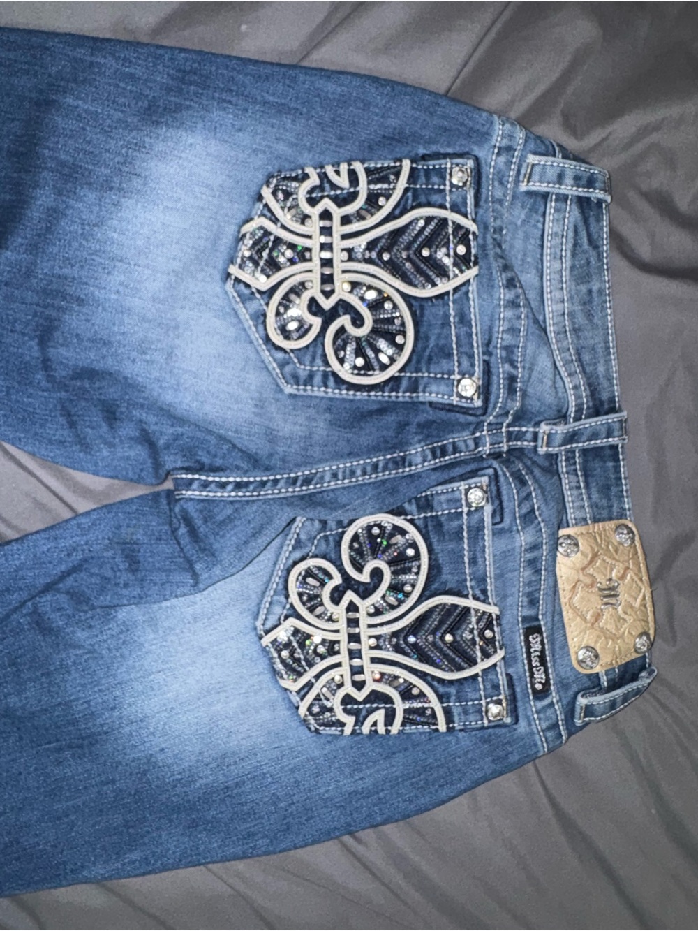 Miss Me Blue Embellished Boot Cut Jeans with Rhinestone Accents